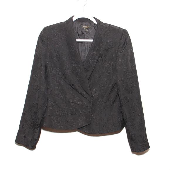 Tahari Luxe Black Brocade Blazer Jacket Size 4 Snap front closures - Picture 7 of 10